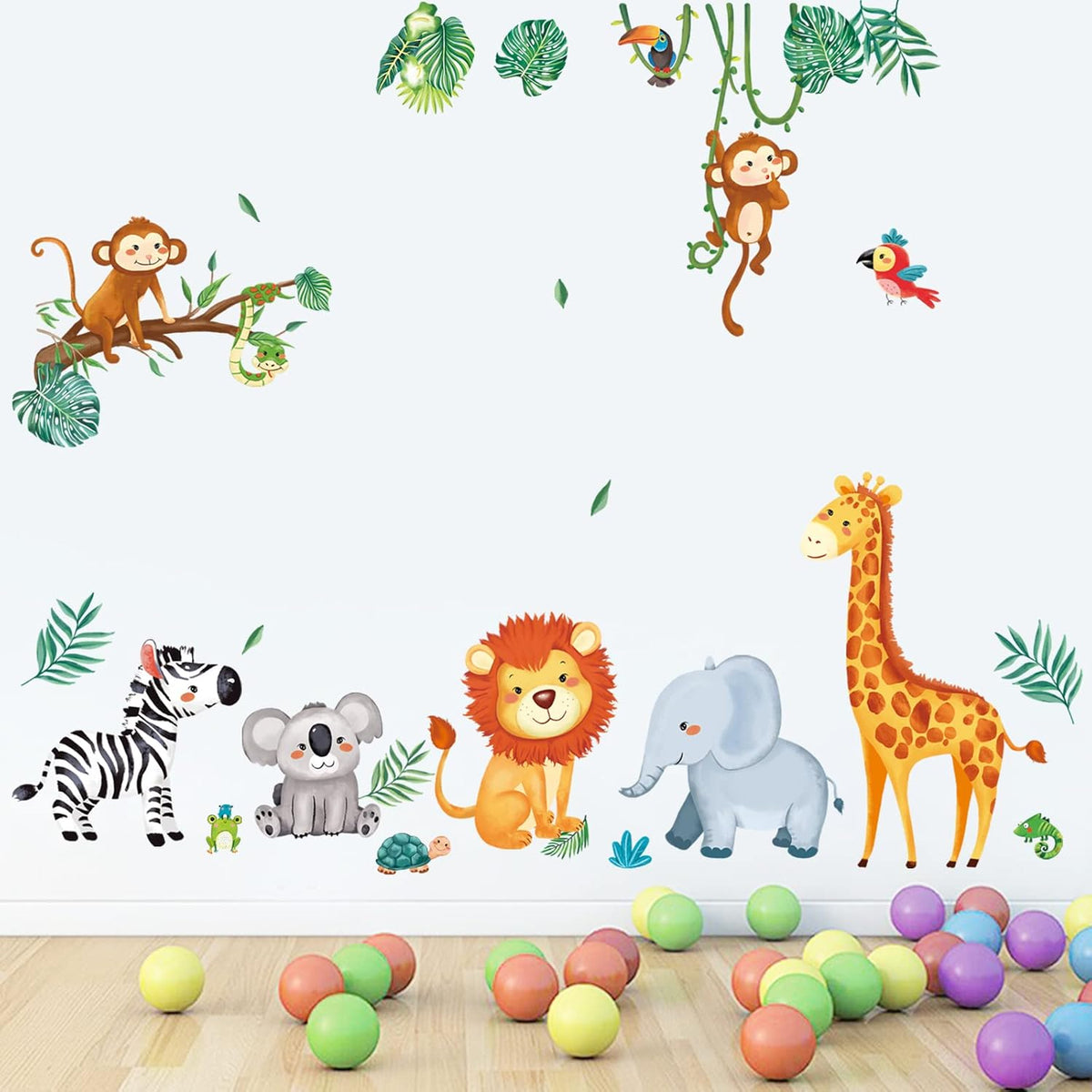 Jungle Animals Wall Decals Monkey Giraffe Elephant Wall Stickers Wall Decor F341