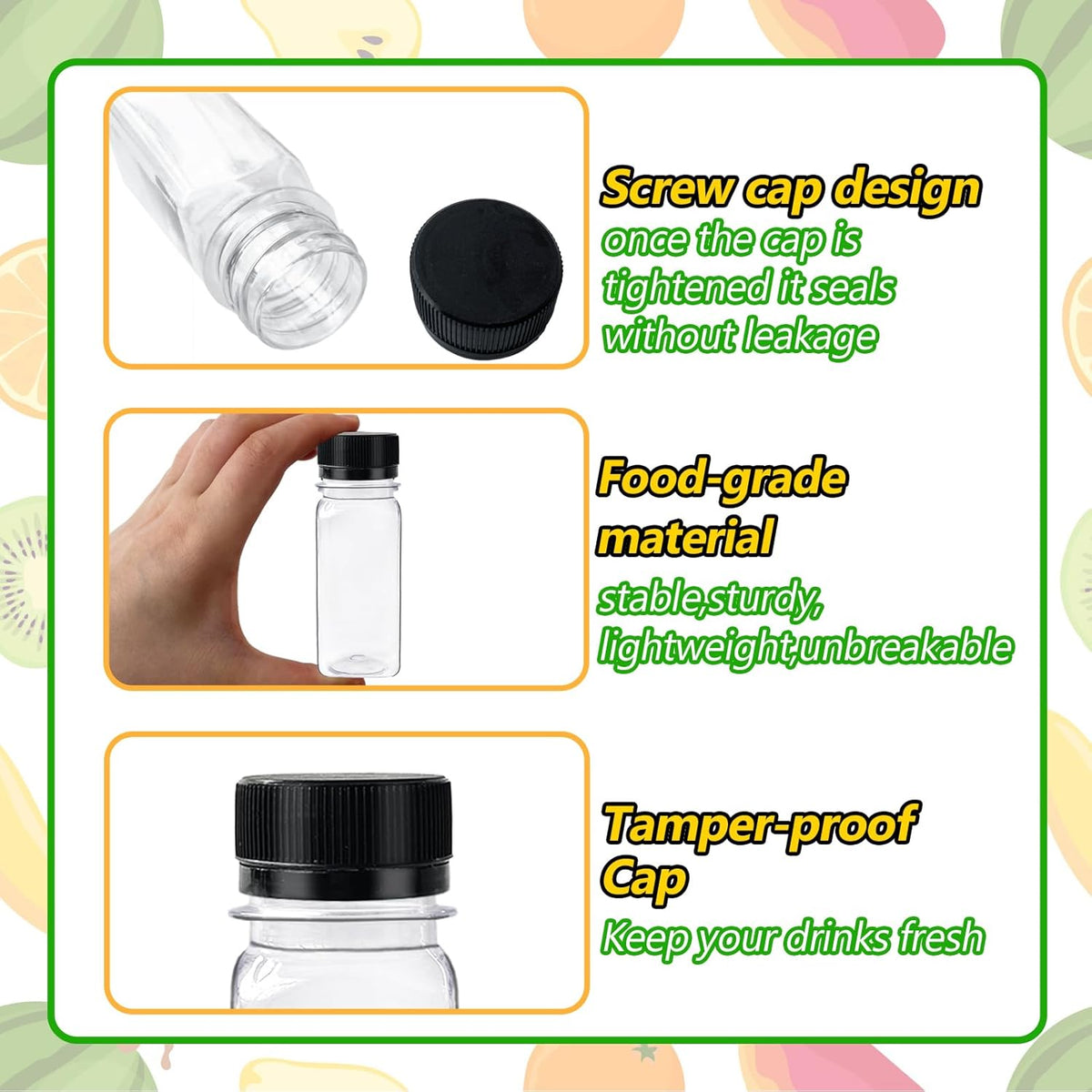 30PCS 2oz Clear Plastic Shot Bottles with Caps U14598