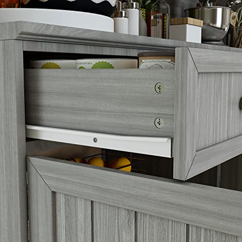 Large Wooden Grey Kitchen Hutch Cabinet with Glass Doors H73998