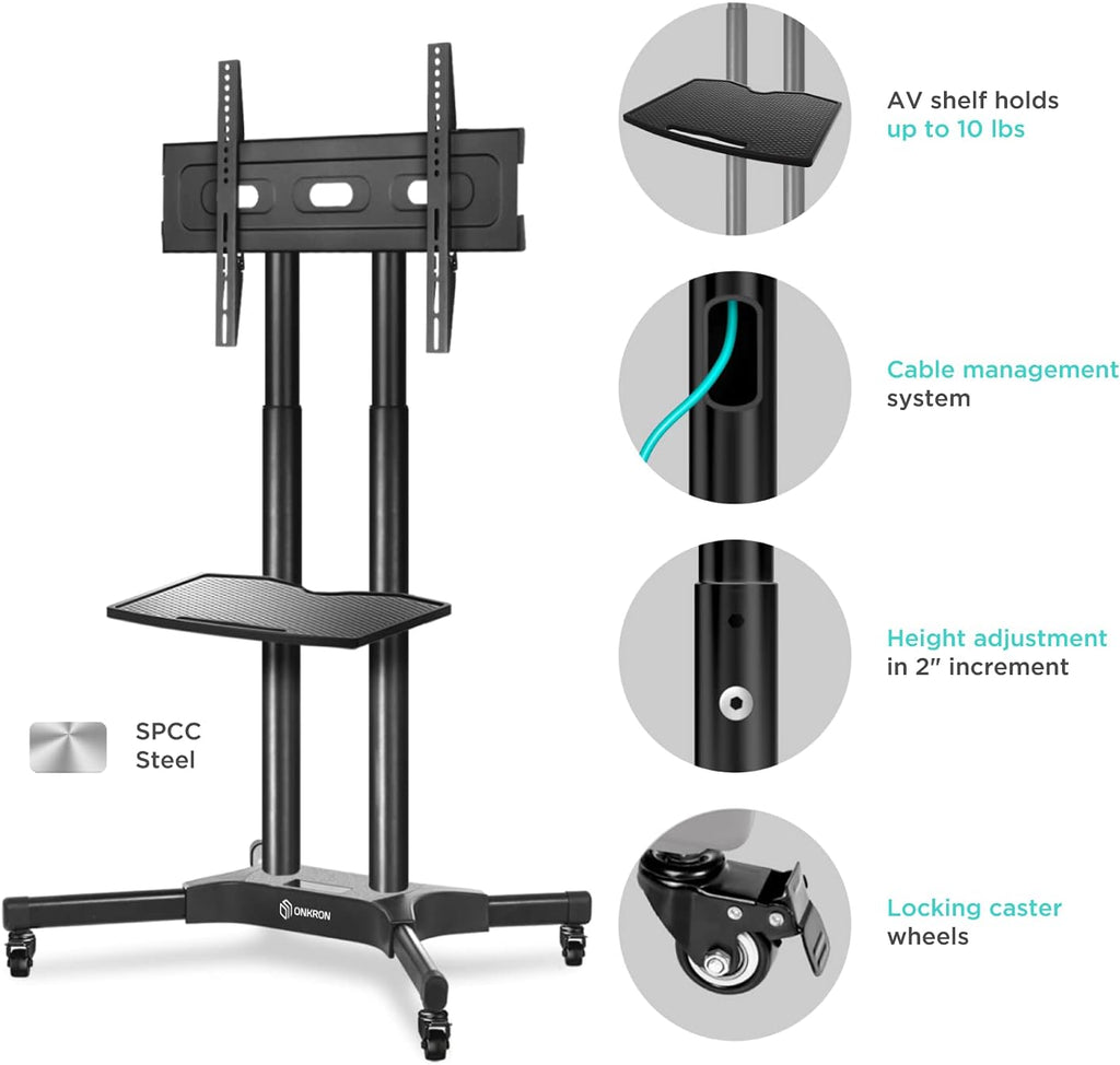 Mobile TV Stand for 40 to 65 Inch TV with Wheels Shelves Q605
