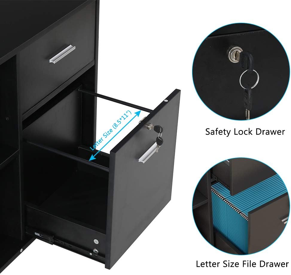 2 Drawer Mobile File Cabinet with Lock and Open Shelves X7074