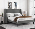 Full Size Fabric Upholstered Platform Bed Frame with Wingback Headboard, Light Grey D7122