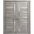 Solid French Double Doors 48 x 80 inches with Frosted Glass Wood Frame U127