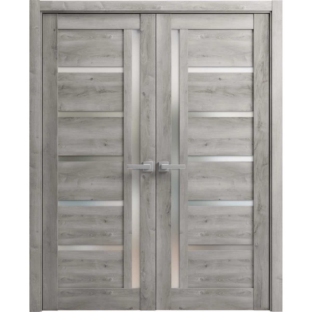 Solid French Double Doors 48 x 80 inches with Frosted Glass Wood Frame U127