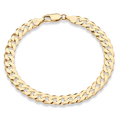 18K Gold Over Sterling Silver Solid Diamond-Cut Cuban Link Curb Chain Bracelet I314