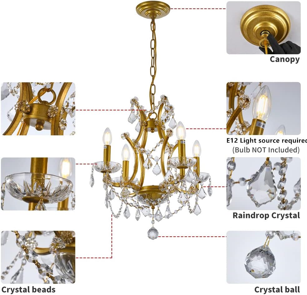 4-Light Gold Crystal Chandelier Y6243