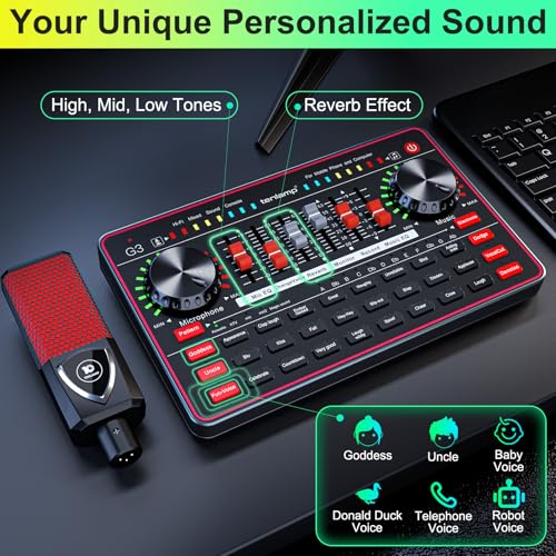 Podcast Microphone Bundle with Audio Mixer, 3.5mm Condenser Microphone, Soundboard with Voice Changer H238006