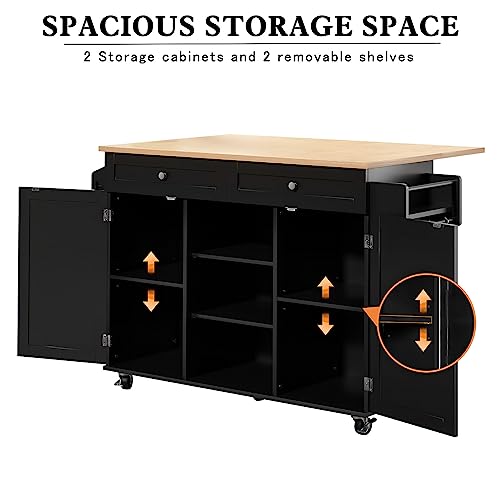 Blue Rolling Kitchen Island Cart with Drop Leaf Countertop and Storage Cabinet Y51076