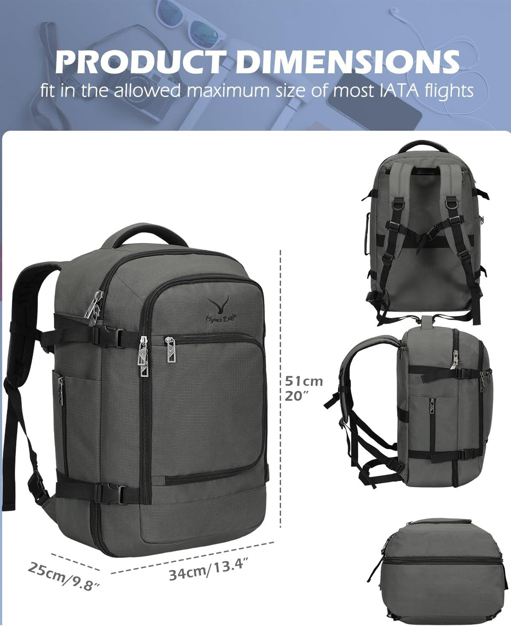 40L Blue with Grey Travel Backpack G80693