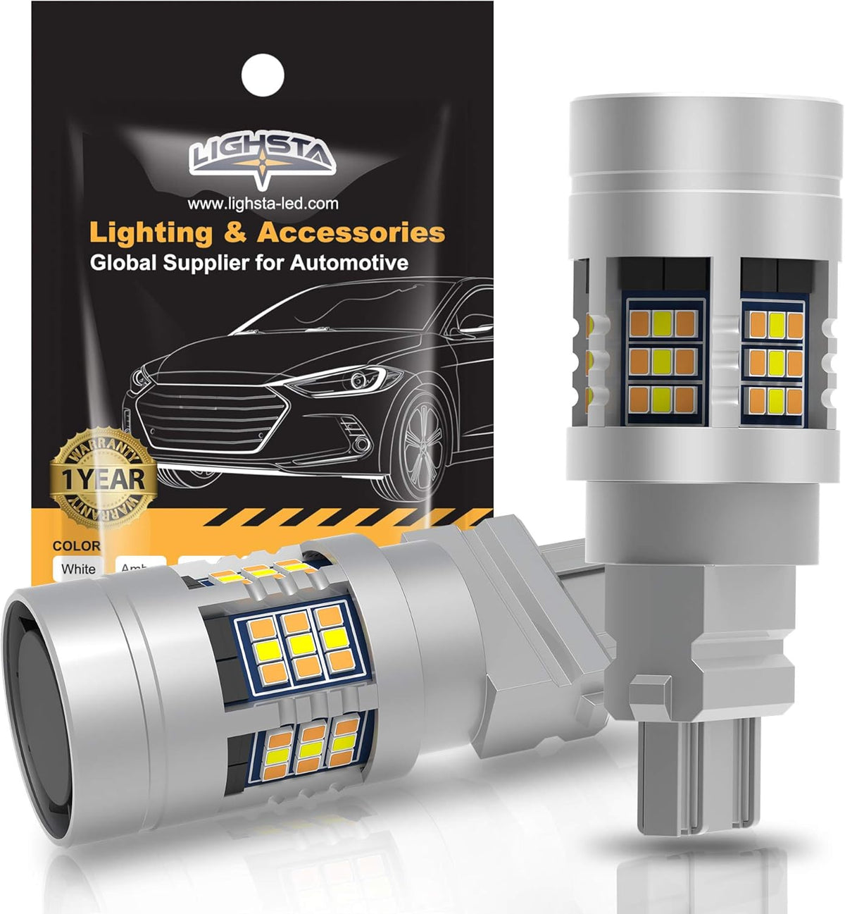 7443 7444 T20 992 7444NA Switchback LED Bulbs Dual Color Amber Yellow Turn Signal White Daytime Running Parking Lights Pack of 2 Q800