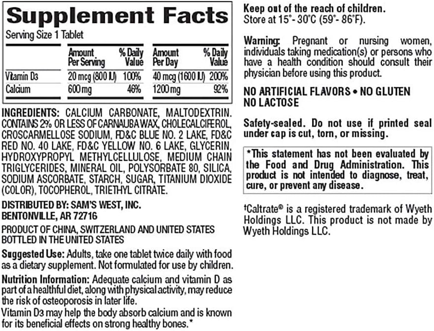 Calcium 600 + D3 Dietary Supplement - 600 ct. N725
