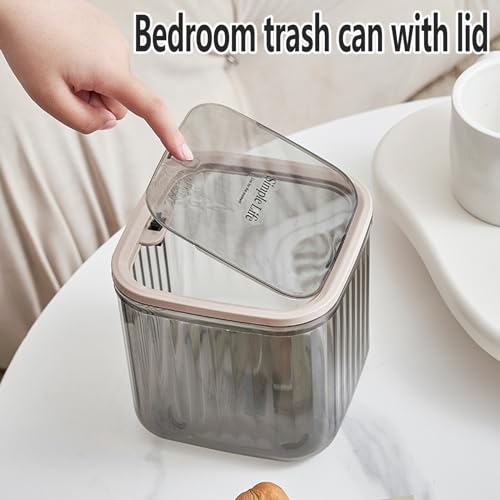 Mini Trash Can with Lid Transparent 0.35 Gallons Small Waste Basket G173