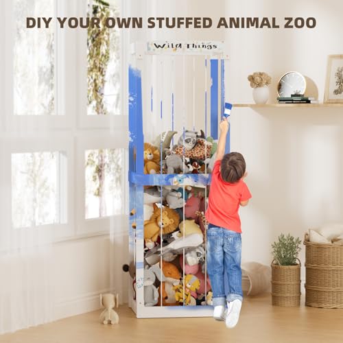 White Wooden Stuffed Animal Storage Cage with Elastic Rope R72880