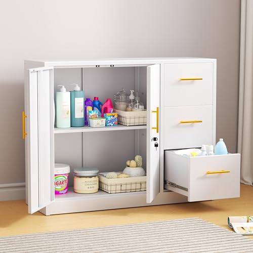 Large Metal Sideboard Buffet Cabinet with 2 Doors and 3 Drawers M12066