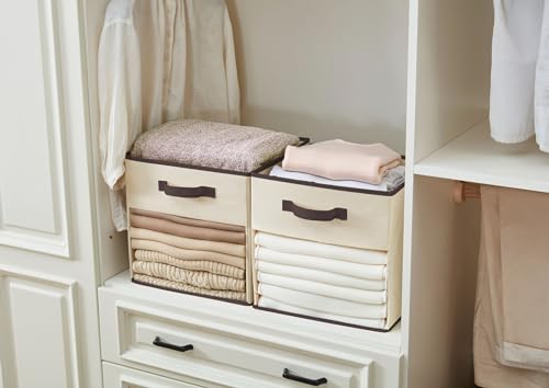 13 Inch Fabric Cube Storage Bins with Clear Window, Beige (6pcs) L484919