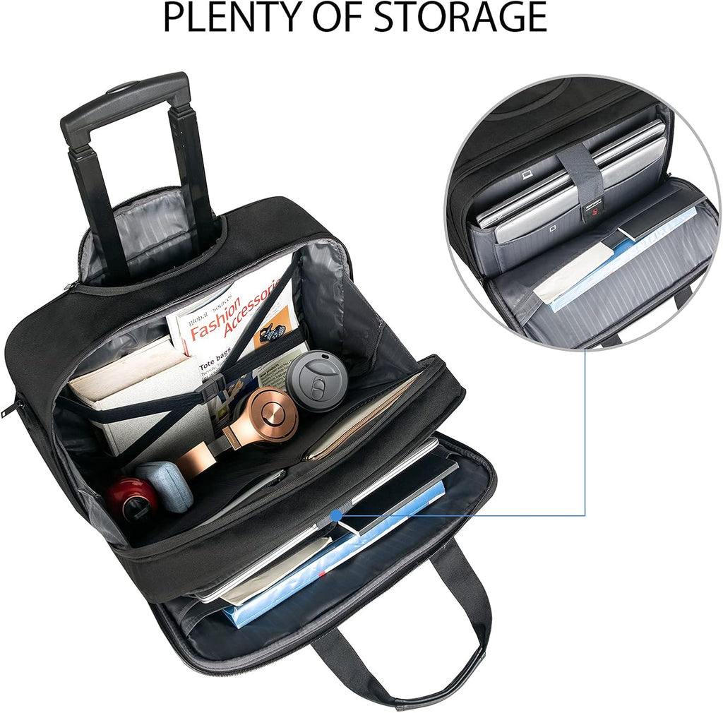Rolling Laptop Bag, 17.3 inch Water Repellent Travel Bag with RFID Blocking Pocket, Black E91763