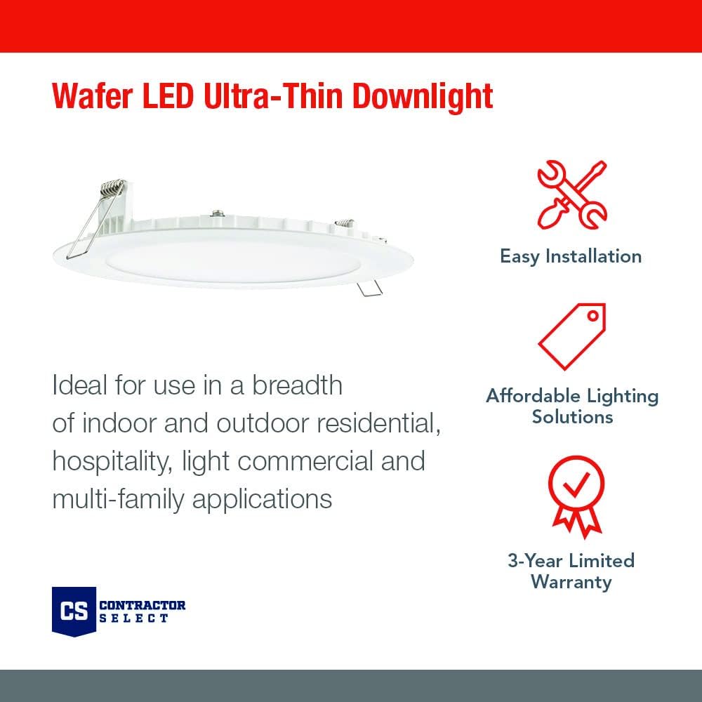 Round Baffle LED Downlight, 6-Inch, Matte White & Ultra Thin Recessed Downlight, White K36820