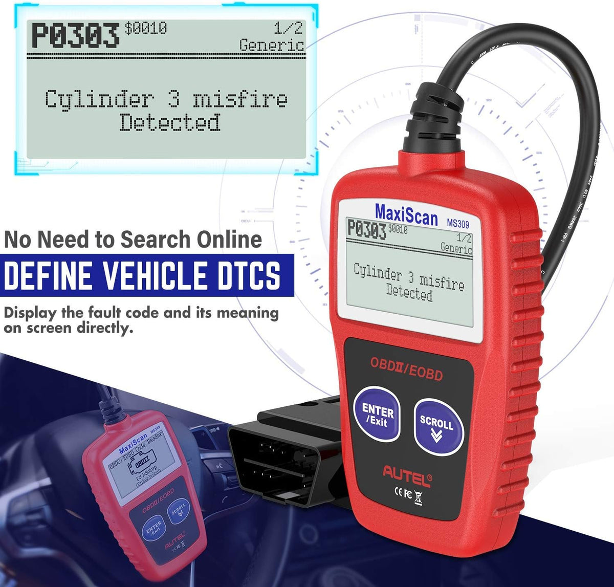 OBD2 Scanner Universal Car Engine Fault Code Reader P309295