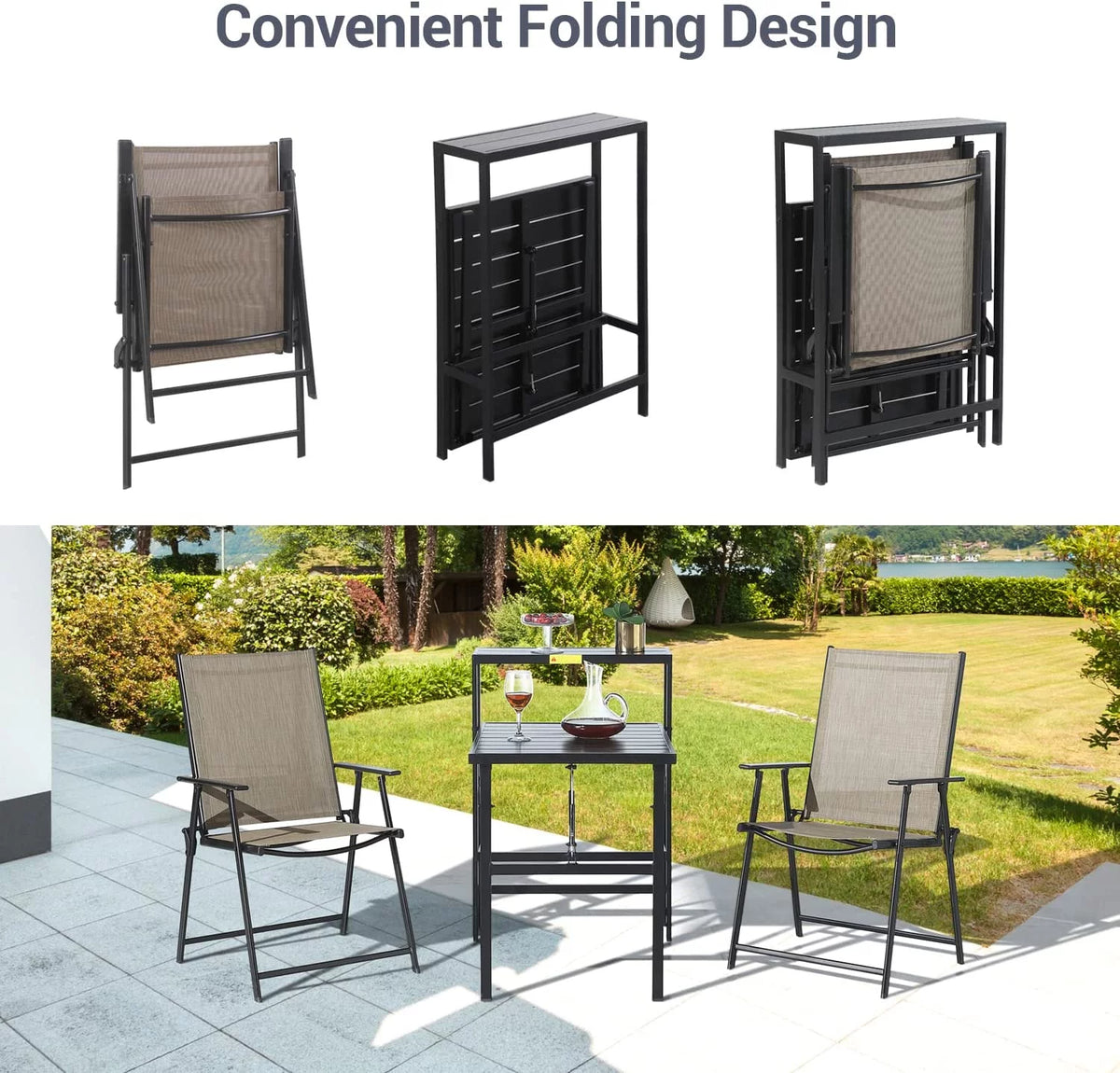 3 Piece Outdoor Folding Bistro Set with Coffee Table B348