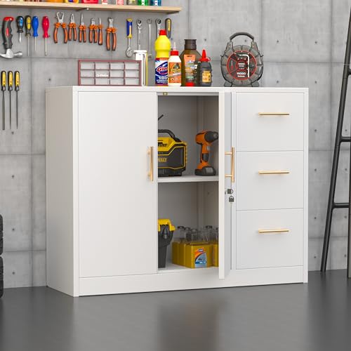 Large Metal Sideboard Buffet Cabinet with 2 Doors and 3 Drawers M12066