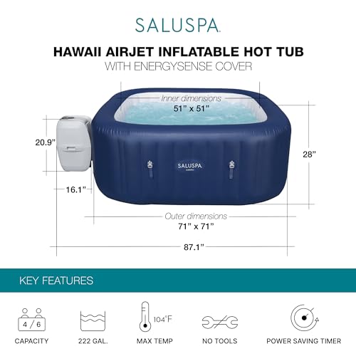 Blue Inflatable Hot Tub with 140 AirJets and EnergySense Cover A35916
