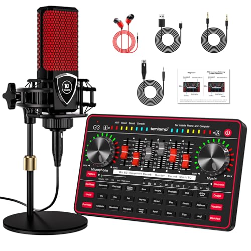 Podcast Microphone Bundle with Audio Mixer, 3.5mm Condenser Microphone, Soundboard with Voice Changer H238006