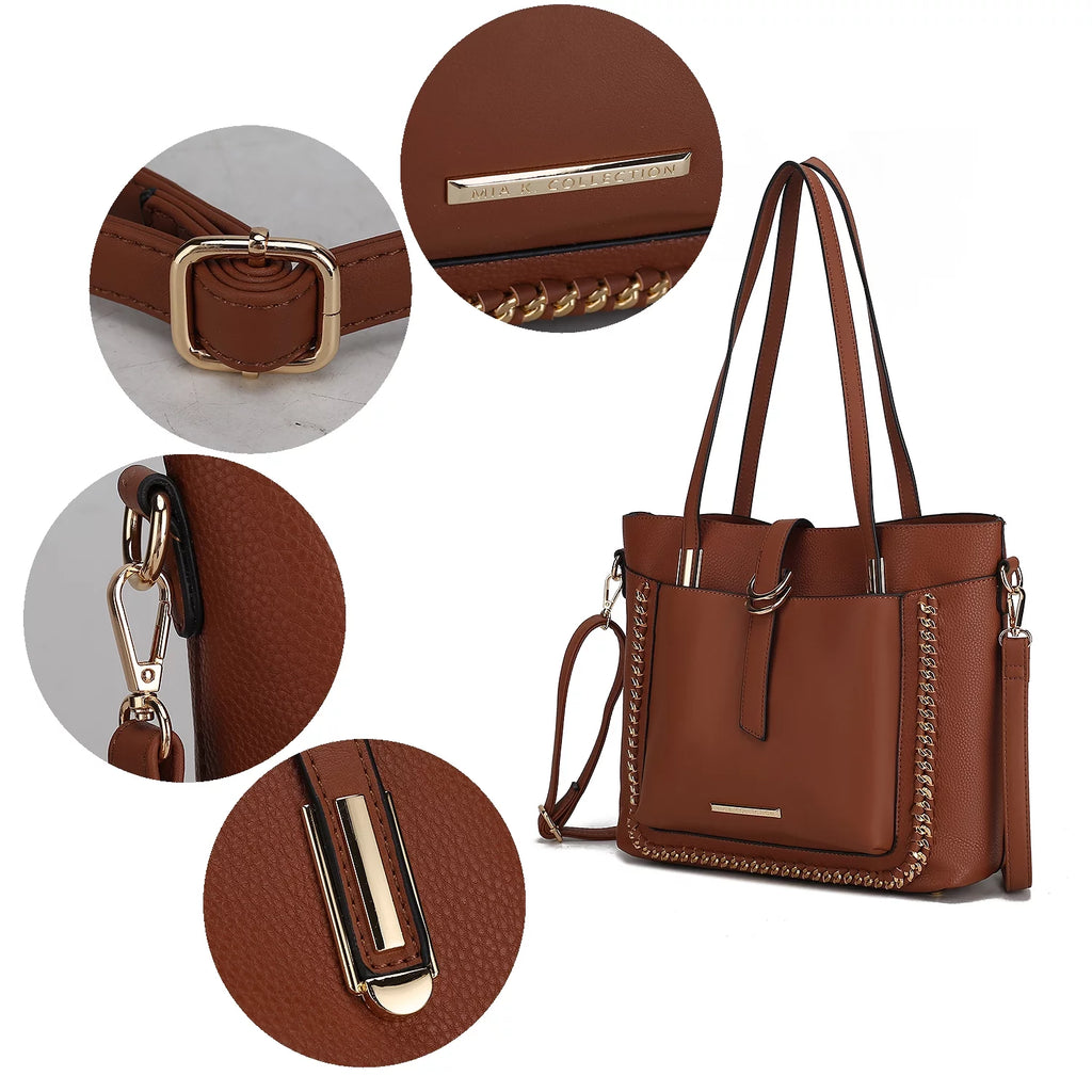 Vegan Leather Women's Shoulder Bag Crossbody Pouch 2 pcs Pewter J98555