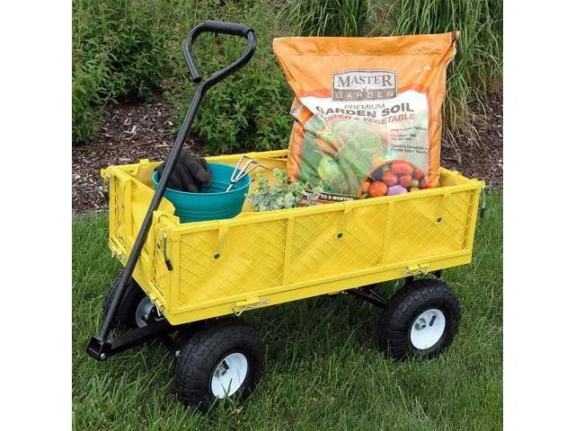 Yellow Utility Cart with Folding Sides and Liner Set D22504