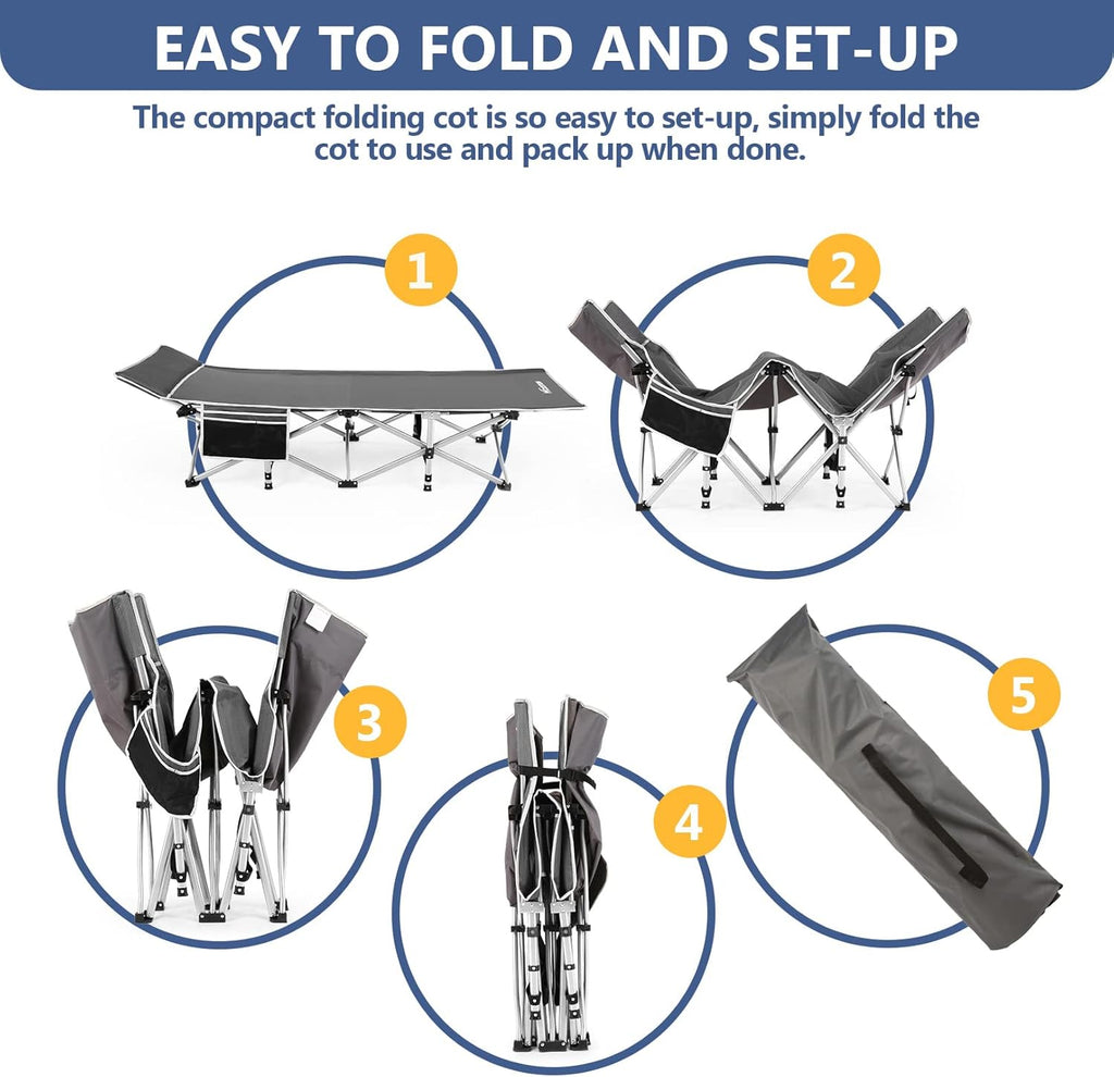 Folding Camping Cot with Carry Bag Grey Q776