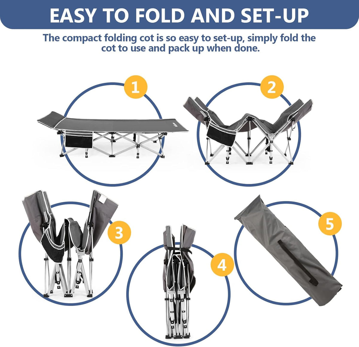 Folding Camping Cot with Carry Bag Grey Q776