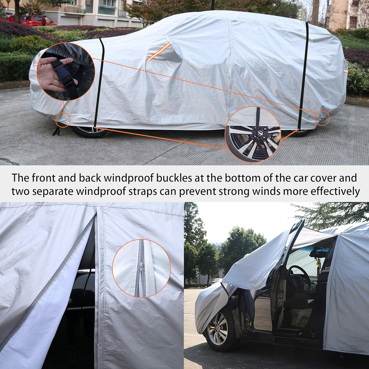 Waterproof All Weather Outdoor Car Cover with Zipper E50859