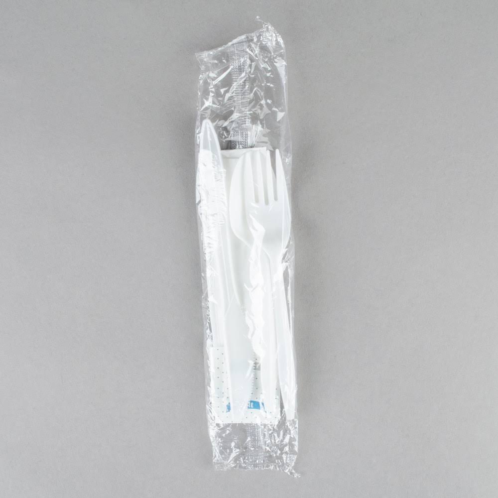 White Medium Weight Plastic Cutlery Pack with Napkin and Salt / Pepper Packets - 500/Case M4855