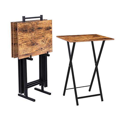 Folding TV Tray Tables Set of 4 with Storage Rack K68595