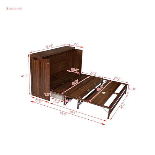 Solid Pine Queen Size Murphy Cabinet Wall Bed with Storage Drawers H99463