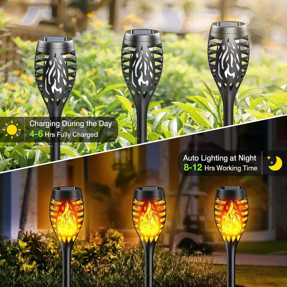 12 Pack Solar Torch Lights Outdoor, LED Flickering Solar Lights, Waterproof Flame Lights D816980