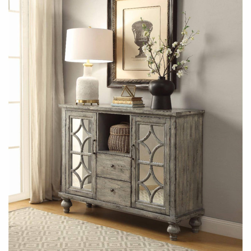 Console Table with 2 Doors and 2 Drawers, Weathered Gray J217