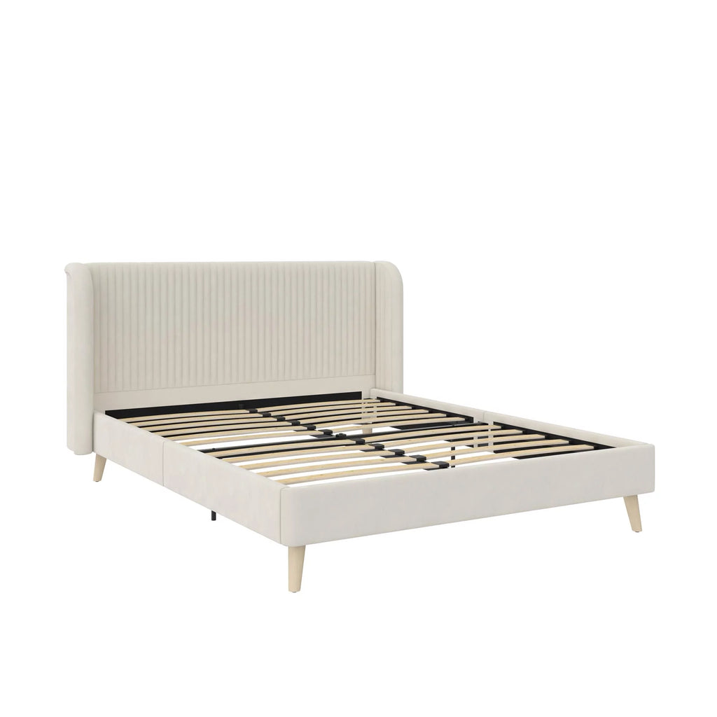 Ivory Velvet Queen Upholstered Bed I7764