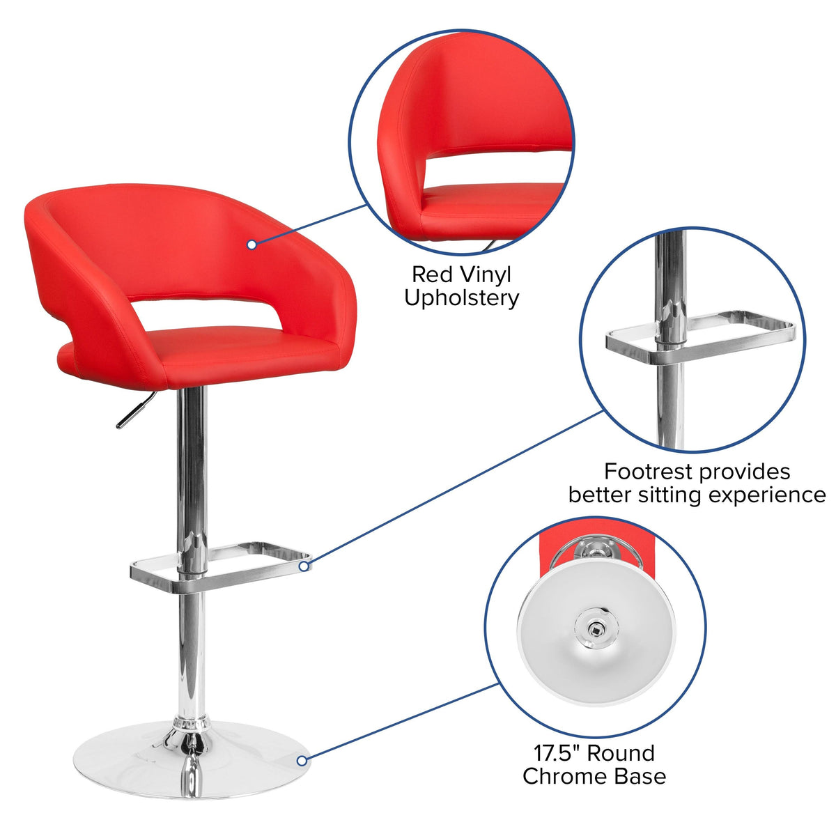 Chrome Base Adjustable Height Bar Stool (Grey Fabric) Q468784