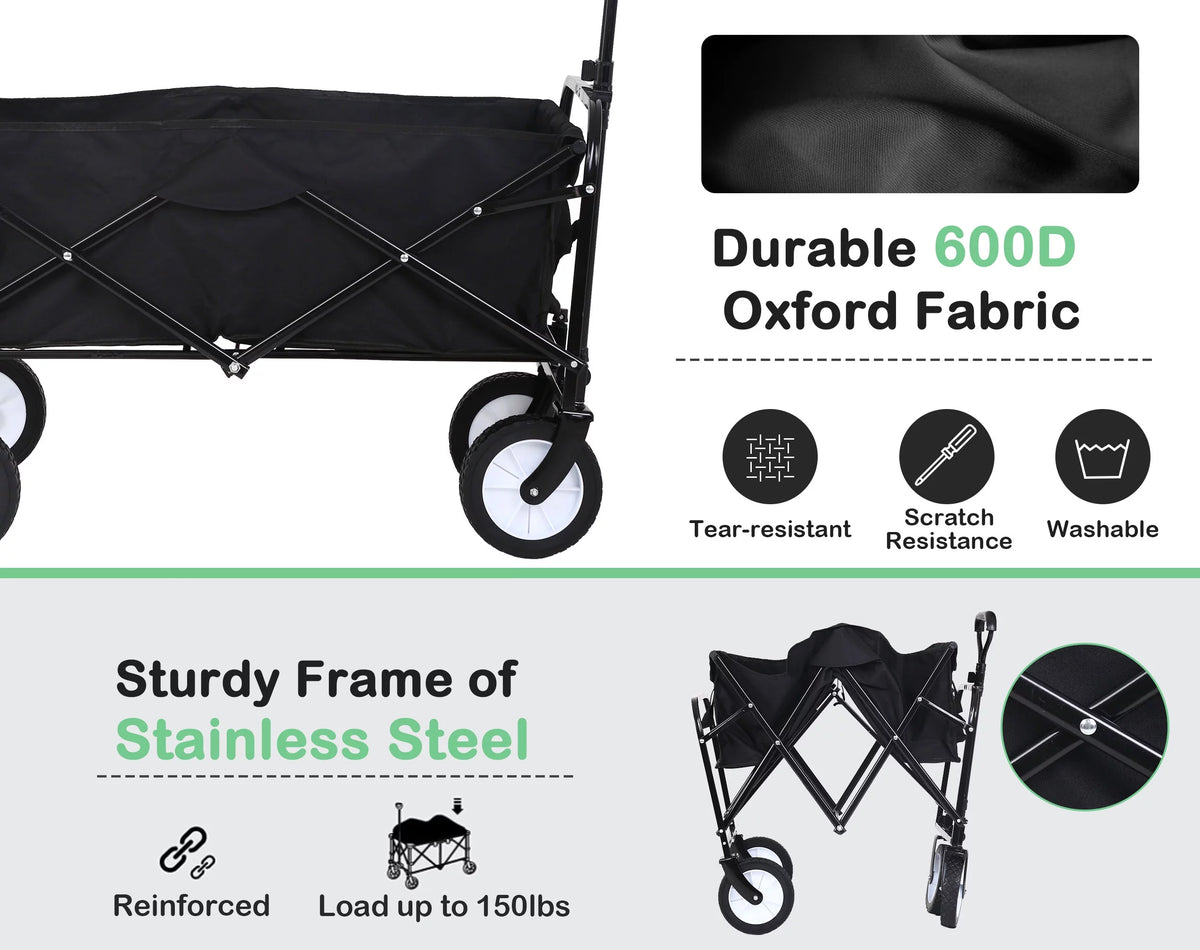 Collapsible Heavy Duty Utility Wagon with Wheels, Black E441