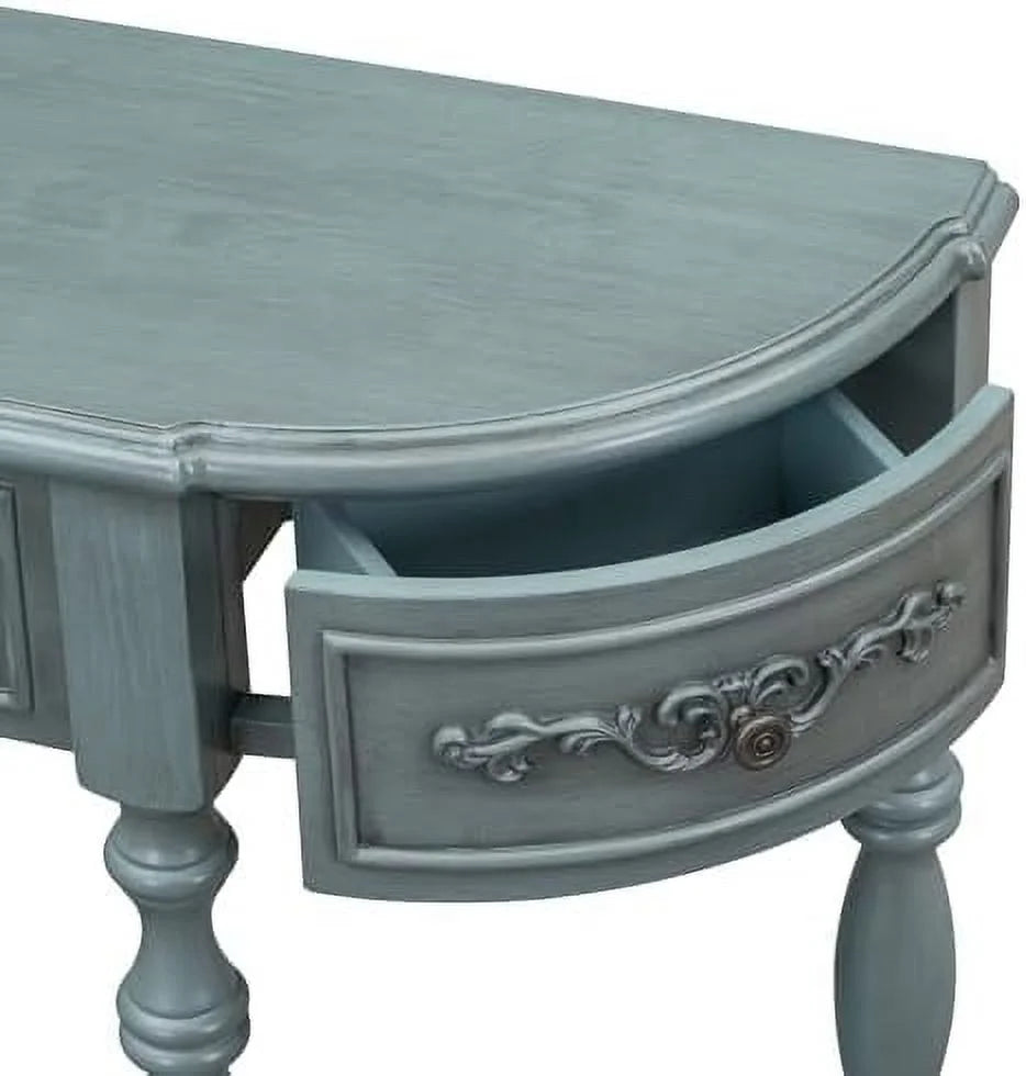 Retro Curved Console Table with 2 Top Drawers and Solid Wooden Frame K227