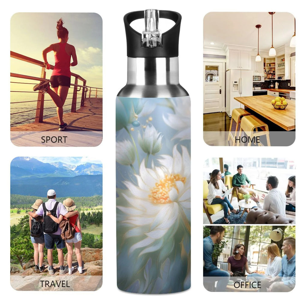 Jasmine Flowers and Pearls Insulated Stainless Steel Water Bottle with Straw Lid 20 oz G662