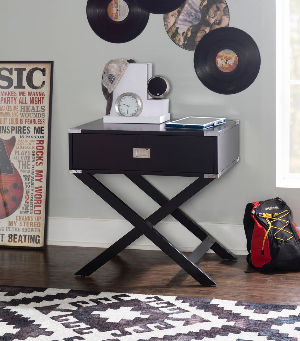 Black Single Drawer Accent Side Table I896