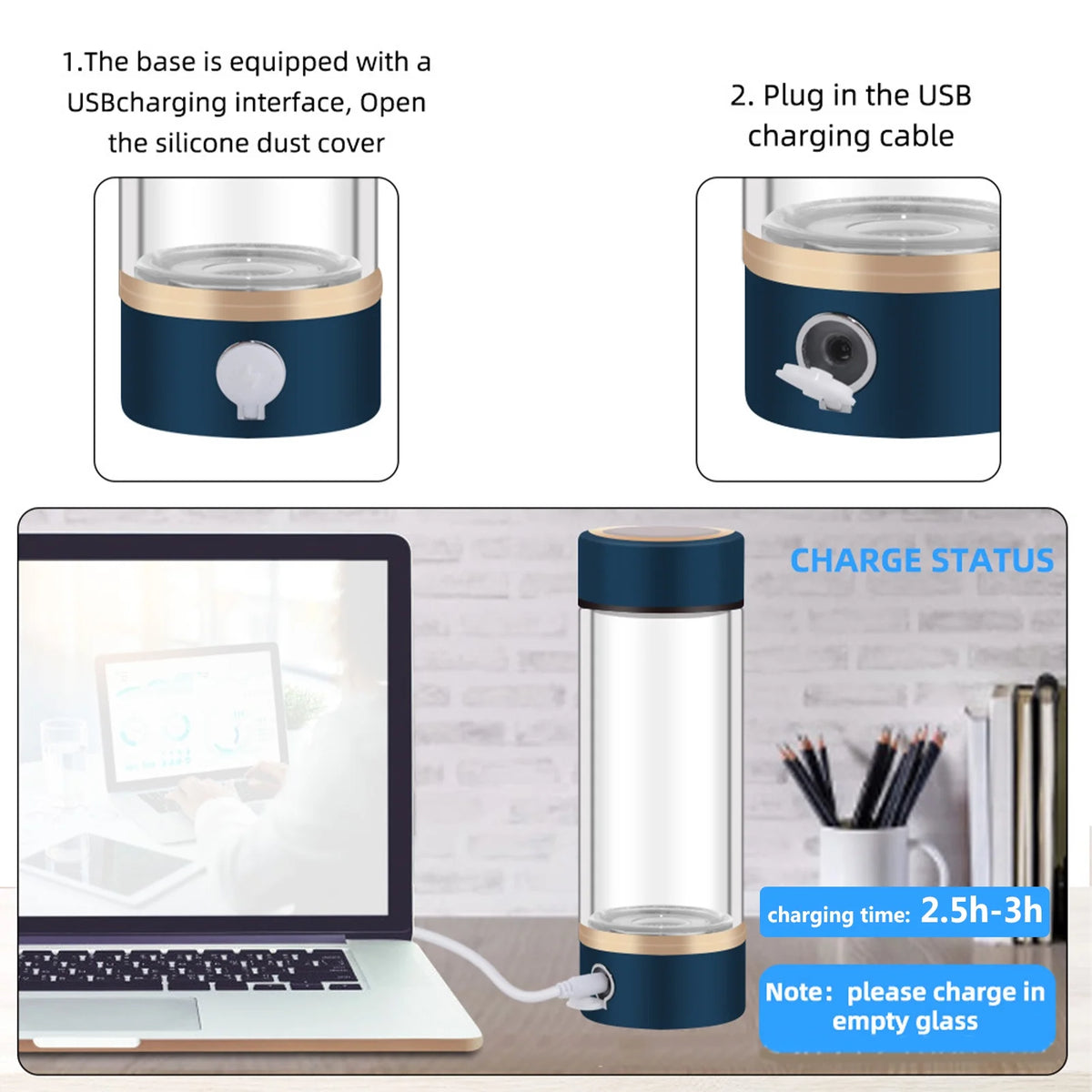 420ml Portable Hydrogen-Rich Generator Bottle Glass Cup Q65733