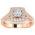 1Ct Round Cut Moissanite 10k Rose Gold Halo Ring V2956