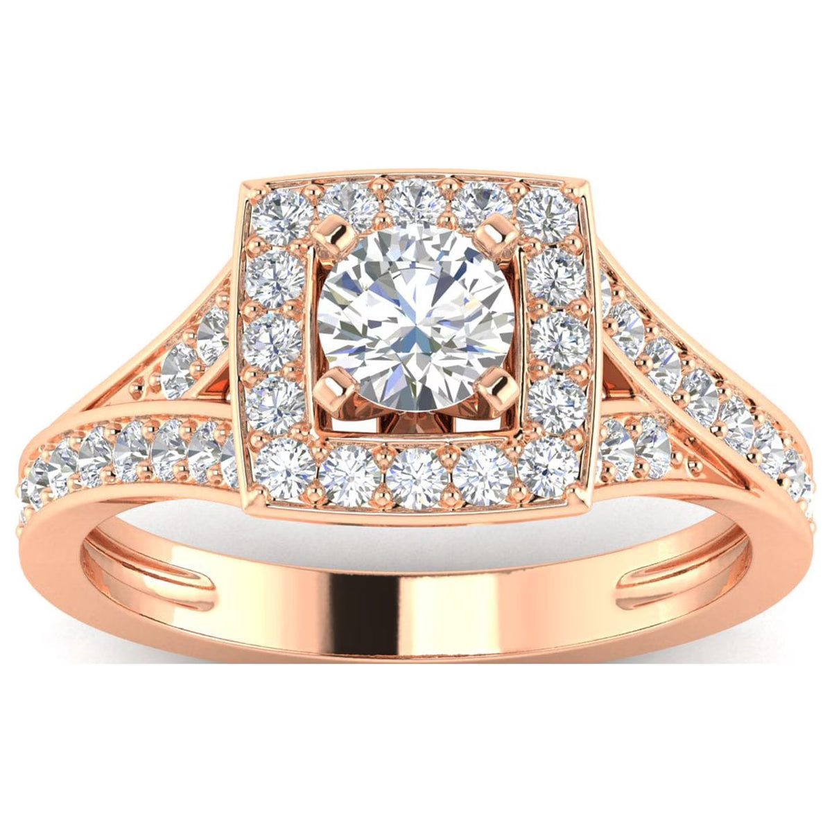 1Ct Round Cut Moissanite 10k Rose Gold Halo Ring V2956