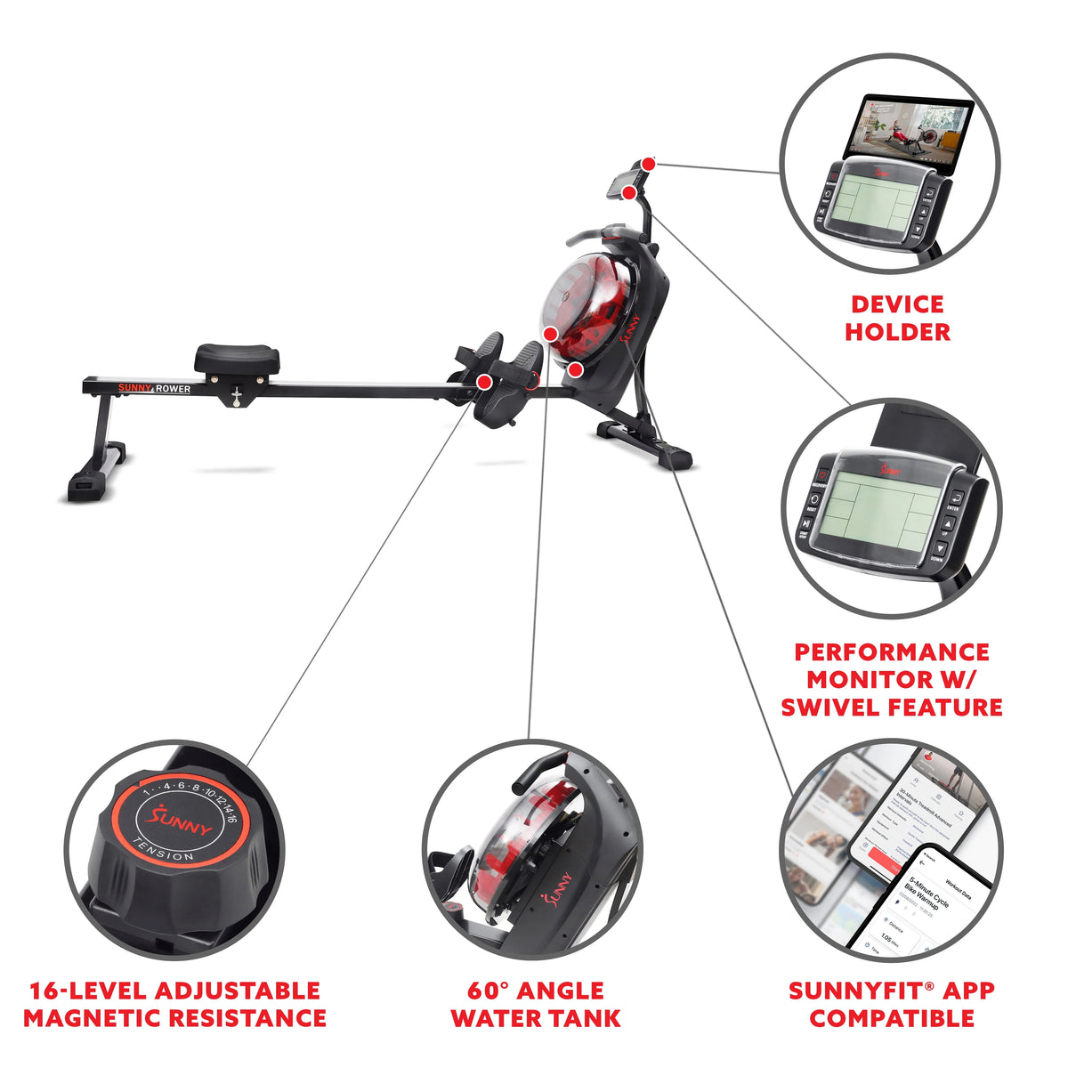 Black Magnetic Water Rowing Machine S533