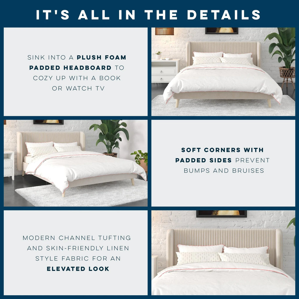 Ivory Velvet Queen Upholstered Bed I7764