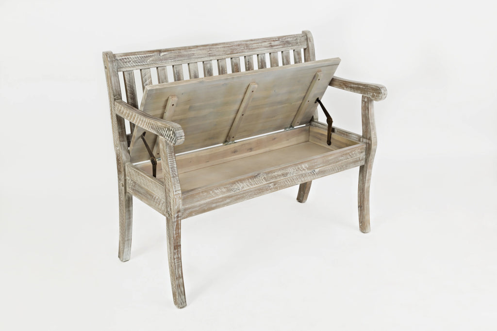 Rustic Distressed Acacia Storage Bench V134