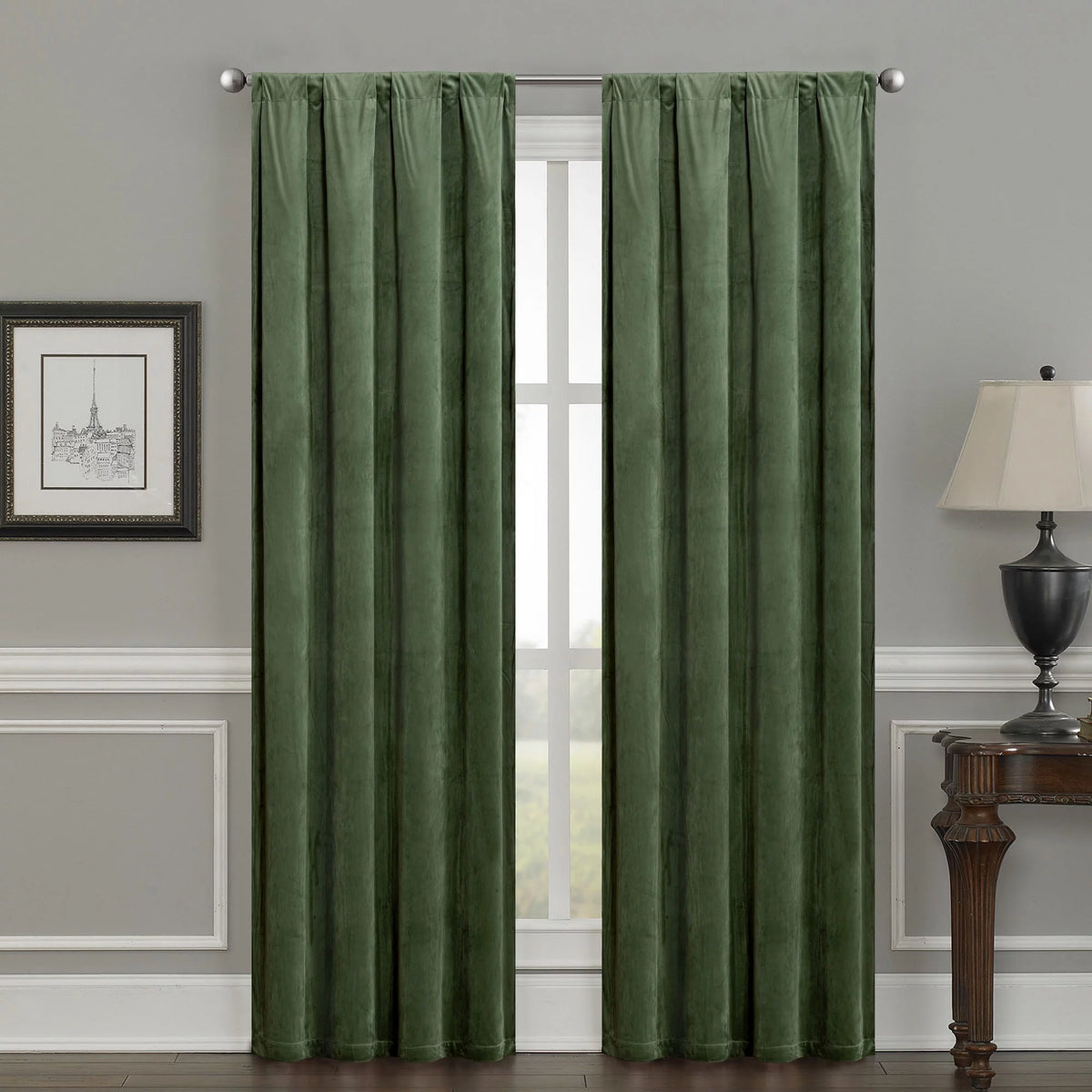Evergreen Velvet Room Darkening Curtain Panel Pair with Rod Pocket E470
