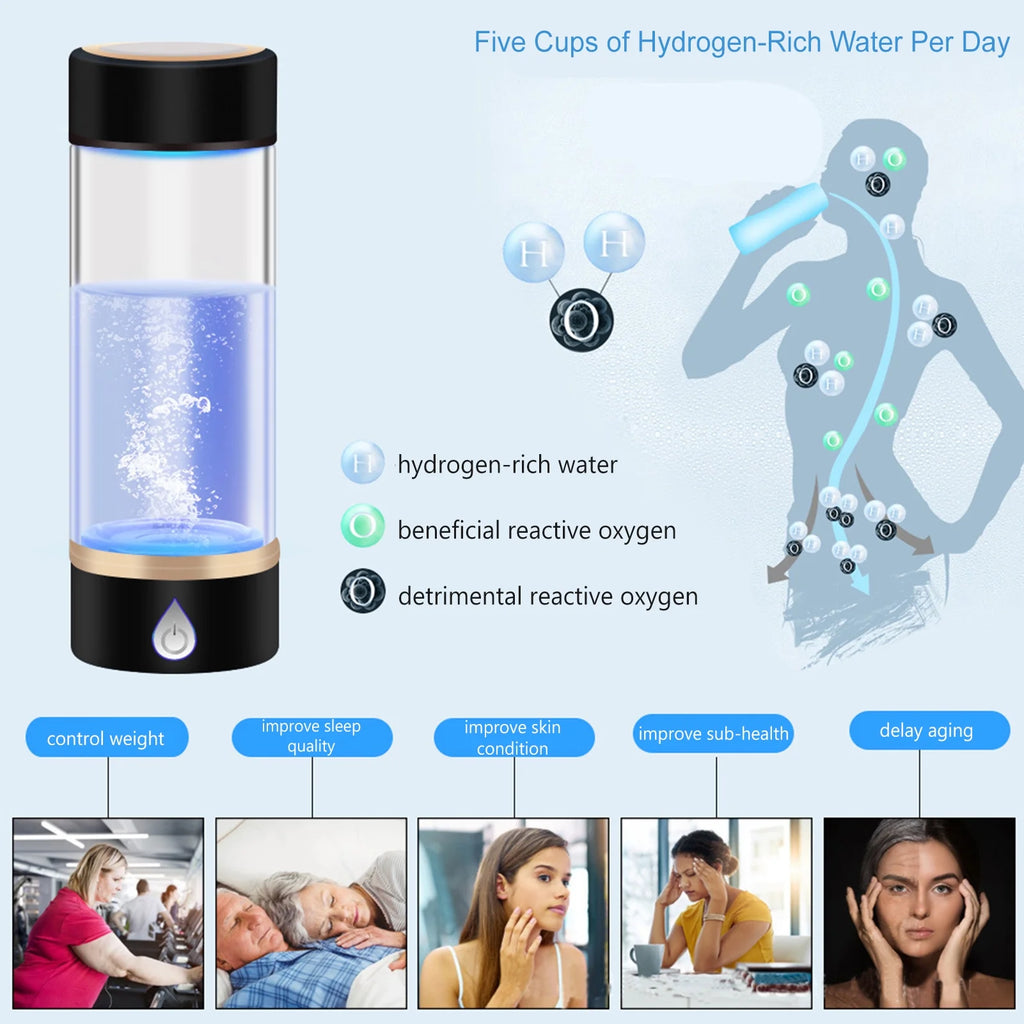 420ml Portable Hydrogen-Rich Generator Bottle Glass Cup Q65733